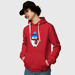 Толстовка-худи хлопковая мужская Снеговик в шапочке, цвет: красный — фото 2