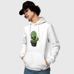 Толстовка-худи хлопковая мужская Смертельный кактус, цвет: белый — фото 2