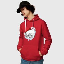 Толстовка-худи хлопковая мужская Новогодний енотик, цвет: красный — фото 2