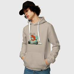Толстовка-худи хлопковая мужская Креветка на мопеде, цвет: миндальный — фото 2