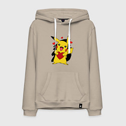 Толстовка-худи хлопковая мужская ПИКАЧУ И СЕРДЕЧКО POKENON PIKACHU LOVE, цвет: миндальный