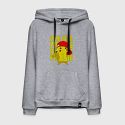 Толстовка-худи хлопковая мужская ПИКАЧУ В КЕПКЕ ПОКЕМОНЫ, цвет: меланж