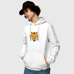 Толстовка-худи хлопковая мужская Тигр логотип, цвет: белый — фото 2