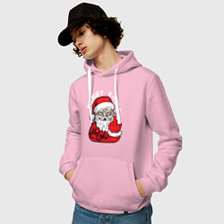 Толстовка-худи хлопковая мужская Плохой дед мороз Merry x-mas, цвет: светло-розовый — фото 2