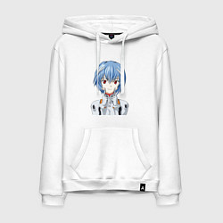 Толстовка-худи хлопковая мужская Neon Genesis Evangelion Рей, цвет: белый