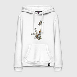 Толстовка-худи хлопковая мужская Космическое выгуливание пса, цвет: белый