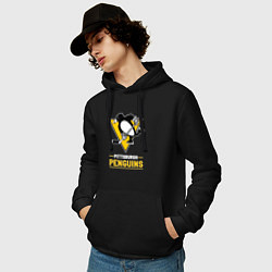 Толстовка-худи хлопковая мужская Питтсбург Пингвинз , Pittsburgh Penguins, цвет: черный — фото 2