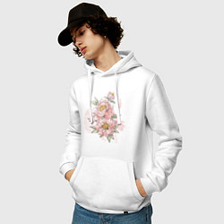 Толстовка-худи хлопковая мужская Нежные розовые цветы, цвет: белый — фото 2