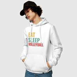 Толстовка-худи хлопковая мужская Eat - Sleep - Volleyball, цвет: белый — фото 2