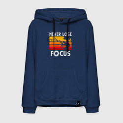Толстовка-худи хлопковая мужская Never lose focus, цвет: тёмно-синий