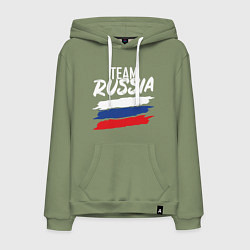 Толстовка-худи хлопковая мужская Team - Russia, цвет: авокадо