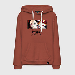 Толстовка-худи хлопковая мужская Клинок, рассекающий демонов Незуко Камадо лого, цвет: кирпичный