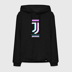 Толстовка-худи хлопковая мужская Juventus FC в стиле Glitch, цвет: черный