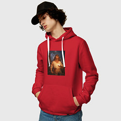 Толстовка-худи хлопковая мужская Небесный огонь в руке Сварога, цвет: красный — фото 2