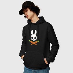 Толстовка-худи хлопковая мужская Череп кролика с двумя морковками, цвет: черный — фото 2