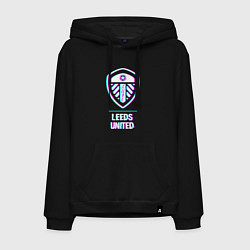 Толстовка-худи хлопковая мужская Leeds United FC в стиле Glitch, цвет: черный