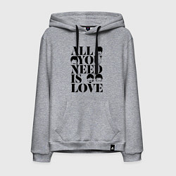Толстовка-худи хлопковая мужская ALL YOU NEED IS LOVE THE BEATLES, цвет: меланж