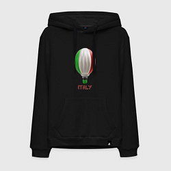 Толстовка-худи хлопковая мужская 3d aerostat Italy flag, цвет: черный