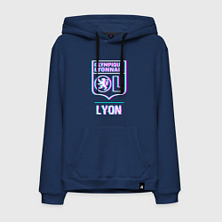 Толстовка-худи хлопковая мужская Lyon FC в стиле Glitch, цвет: тёмно-синий