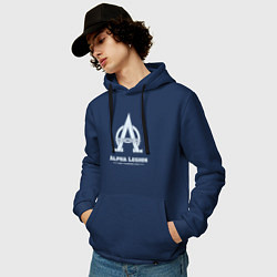 Толстовка-худи хлопковая мужская Альфа легион винтаж лого, цвет: тёмно-синий — фото 2