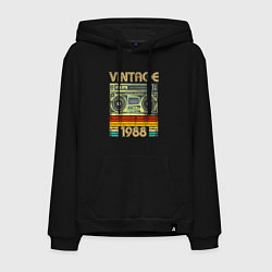 Толстовка-худи хлопковая мужская Винтаж 1988 аудиомагнитофон, цвет: черный