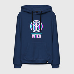 Толстовка-худи хлопковая мужская Inter FC в стиле glitch, цвет: тёмно-синий