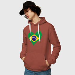 Толстовка-худи хлопковая мужская Сердце - Бразилия, цвет: кирпичный — фото 2
