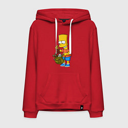 Толстовка-худи хлопковая мужская Барт Симпсон разбирает свой рюкзак, цвет: красный