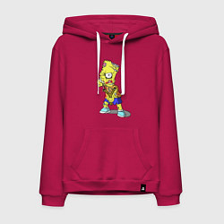 Толстовка-худи хлопковая мужская Барт Симпсон -зомби целится из рогатки, цвет: маджента