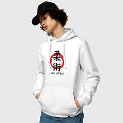 Толстовка-худи хлопковая мужская Jiu jitsu red splashes logo, цвет: белый — фото 2