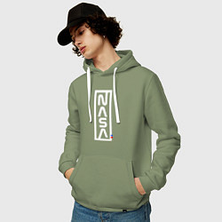 Толстовка-худи хлопковая мужская Наса - logo, цвет: авокадо — фото 2