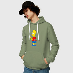 Толстовка-худи хлопковая мужская Хулиган Барт Симпсон, цвет: авокадо — фото 2