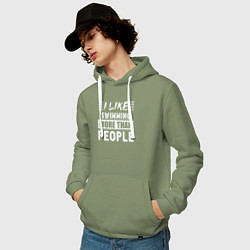 Толстовка-худи хлопковая мужская Мне нравится плавать больше чем люди, цвет: авокадо — фото 2