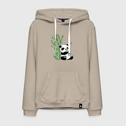 Толстовка-худи хлопковая мужская Панда бамбук и стрекоза, цвет: миндальный