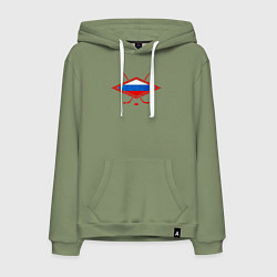 Толстовка-худи хлопковая мужская Флаг России хоккей, цвет: авокадо