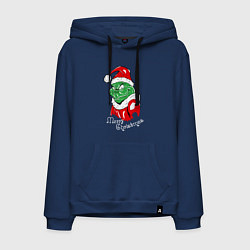 Толстовка-худи хлопковая мужская Merry Christmas, Santa Claus Grinch, цвет: тёмно-синий
