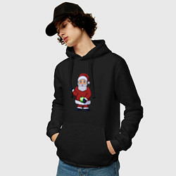 Толстовка-худи хлопковая мужская Дед Мороз с елочной игрушкой, цвет: черный — фото 2