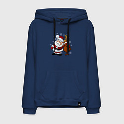 Толстовка-худи хлопковая мужская Санта и олень, цвет: тёмно-синий