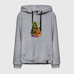 Толстовка-худи хлопковая мужская Я твою ёлку шатал, цвет: меланж