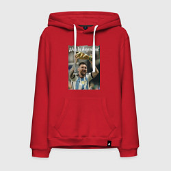 Толстовка-худи хлопковая мужская Lionel Messi - world champion - Argentina, цвет: красный