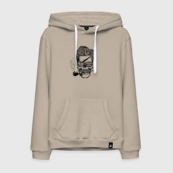 Толстовка-худи хлопковая мужская Череп в очках с трубкой, цвет: миндальный