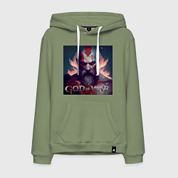 Толстовка-худи хлопковая мужская Кратос, бог войны, цвет: авокадо