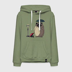 Толстовка-худи хлопковая мужская Тоторо мопс, цвет: авокадо