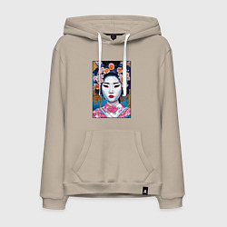 Толстовка-худи хлопковая мужская Гейша поп-арт, цвет: миндальный
