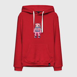 Толстовка-худи хлопковая мужская Розовый мишка космонавт, цвет: красный
