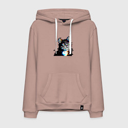 Толстовка-худи хлопковая мужская Pixel cat, цвет: пыльно-розовый