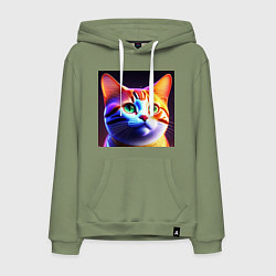 Толстовка-худи хлопковая мужская Милый котик с большими глазами, цвет: авокадо