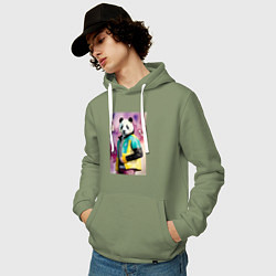 Толстовка-худи хлопковая мужская Панда в модной куртке - акварель, цвет: авокадо — фото 2