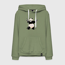 Толстовка-худи хлопковая мужская Панда с пистолетами, цвет: авокадо