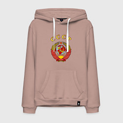 Толстовка-худи хлопковая мужская CCCР Пролетарии, цвет: пыльно-розовый